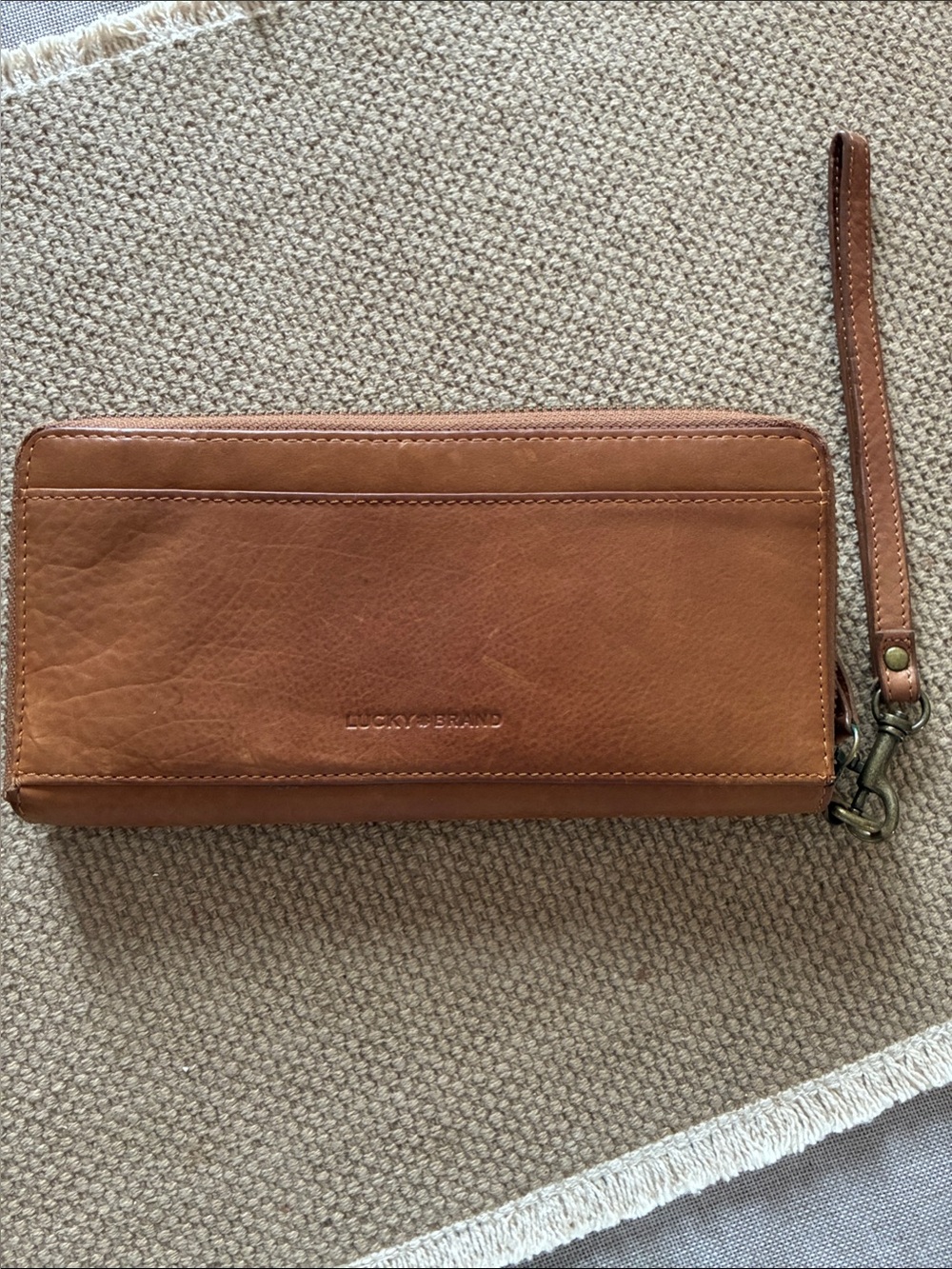 Lucky Brand Cognac Leather Wristlet Clutch